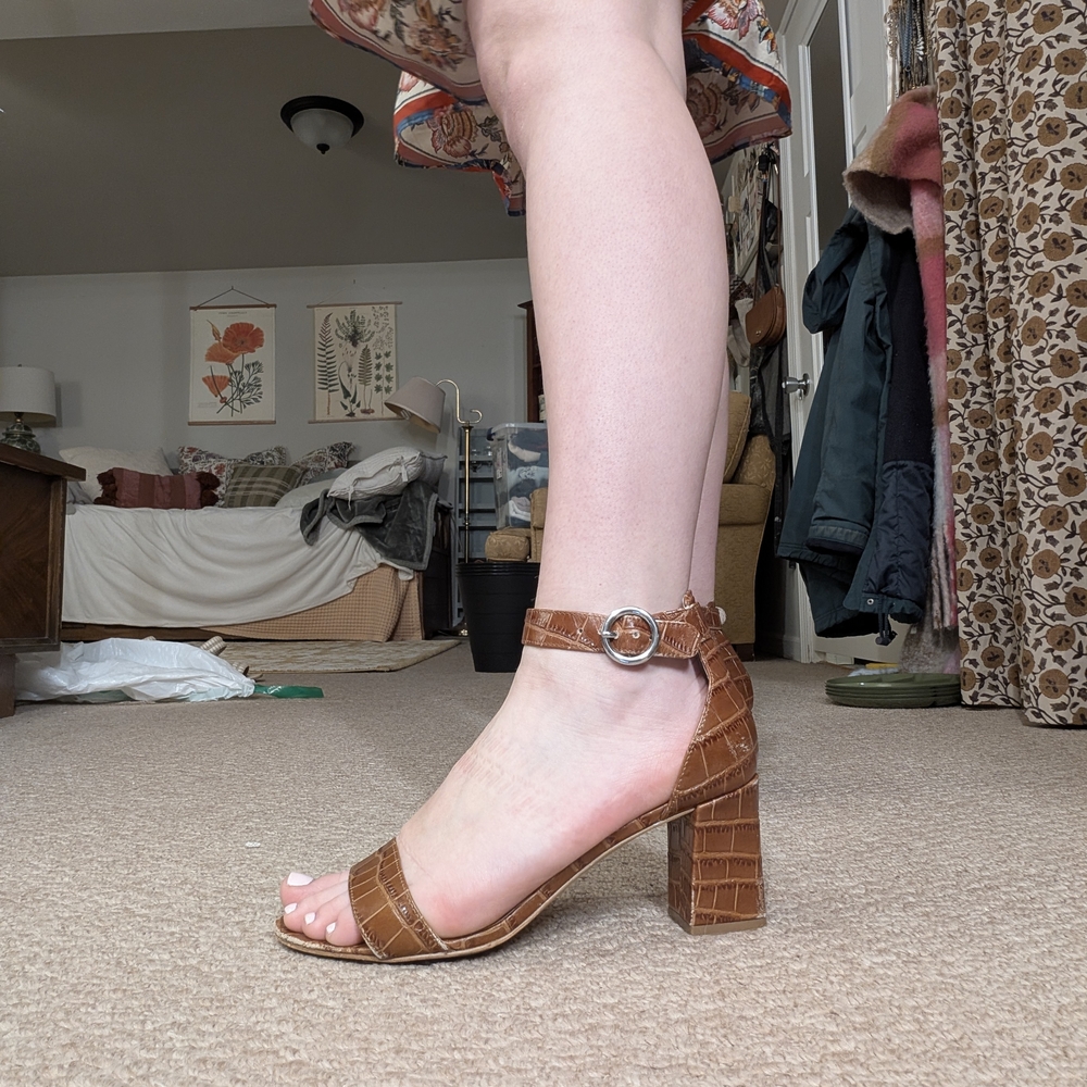 Marc Fisher Tan Croc-Embossed Heels